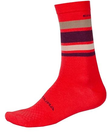 Endura BaaBaa Merino Stripe Socks for Cycling | Warmth and Breathability Socks, Red, S-M