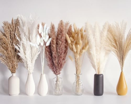 125 Pezzi di Bouquet di Erba di Pampas Secca, Decorazione Tavolo Boho, Fiori Secchi di Coda di Coniglio, Pampas Marrone, Pampas Bianca per Matrimoni, Decorazioni per la Casa
