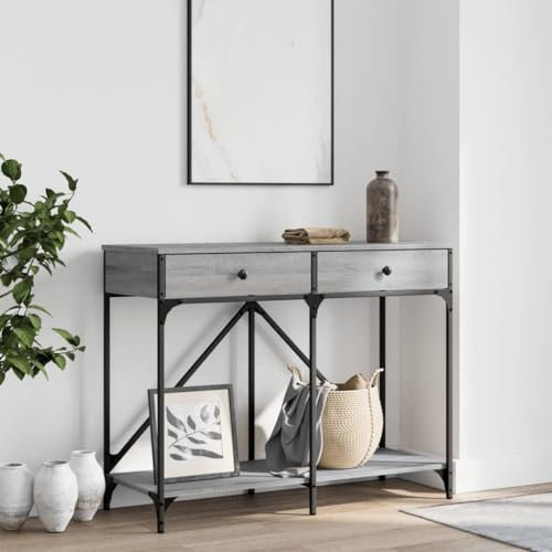 Coavain Table Console Sonoma Gris 100x39x78,5cm Bois D'ingénierie Meuble Entree Rangement Buffet Cannage Bout de Canape Bureau Extensibleralle a Manger Complete Commode Entree Couloir