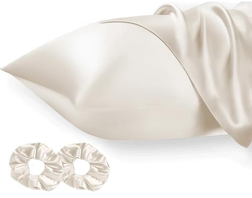 Seiwohl Satin Kissenbezug 40x70 2er Set, Weich wie Seidenkissenbezug Silk Pillowcase, Vegane Seide Kopfkissenbezug Kissenhülle Seidenkopfkissen für Haar und Haut mit 2 Haargummis, Beige