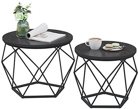 VASAGLE Couchtisch rund, 2er Set, Wohnzimmertisch, Beistelltisch, modern, abnehmbare Tischplatte, für Wohnzimmer, tintenschwarz LCT041B22