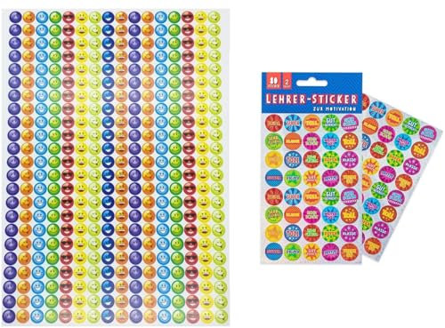 1184 Aufkleber LEHRER STICKER Sprüche selbstklebend Belohnungsaufkleber Motivation (80 Lehrer-Sticker + 1104 verrücktes Gesicht)
