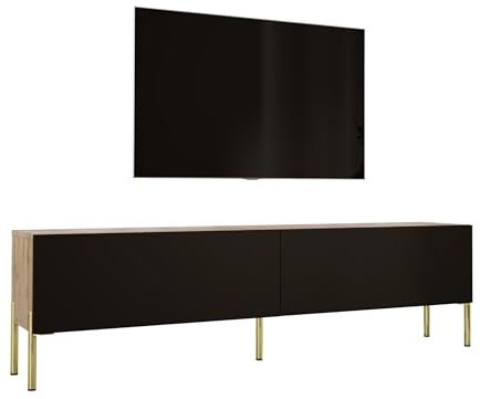 3E 3xE living.com TV- Schrank in Wotan Eiche/Schwarz Matt mit Beinen in Gold, A: B: 170 cm, H: 52 cm, T: 32 cm