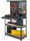GYMAX Établi de Rangement pour Outils à 4 Niveaux, Table de Travail avec Panneau Perforé &Tiroir & Accessoires Porte-Outils, Cadre Métallique Robuste, pour Garage, Atelier, Entrepôts