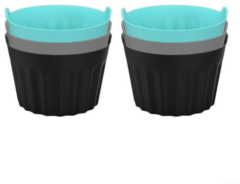 Freidora de aire, escalfador de huevos, moldes para freidora de aire, microondas, escalfador de huevos de silicona, moldes reutilizables para tartas (6 unidades, negro), 3RBWNH48K141P078RS9CJ4