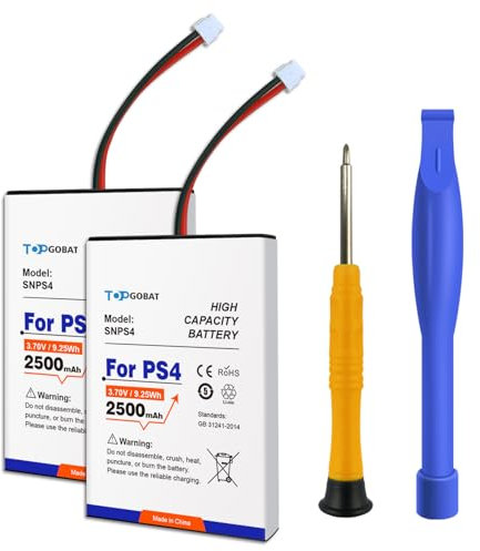 TOPGOBAT 2pcs PS4 Controller Akku, 2500mAh hohe Kapazität für PS4 Pro Slim Controller 2016 (oder Neuer) CUH-ZCT2 oder CUH-ZCT2U mit Reparaturwerkzeug, Nicht für PS4 Wireless Controller 2015 und Davor