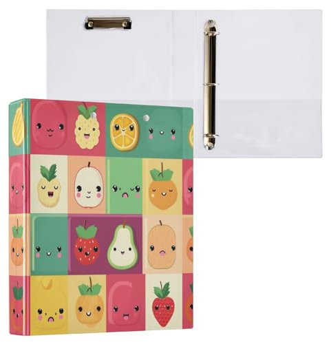 Verschiedene Obst-Ordner mit 3 Ringen, mit Klemmbrett, für Büro, Schule, mit Tasche