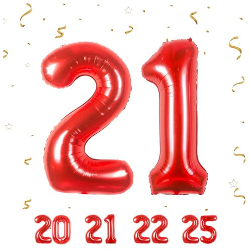 Zahlen luftballon 21 jahre | Rot Folienballon-4021 Geburtstagsdeko -21 Ballon Zahl Deko zum Geburtstag fliegt mit Helium 21.Geburtstag für Männer Frauen 21.Geburtstagsparty Jubiläum