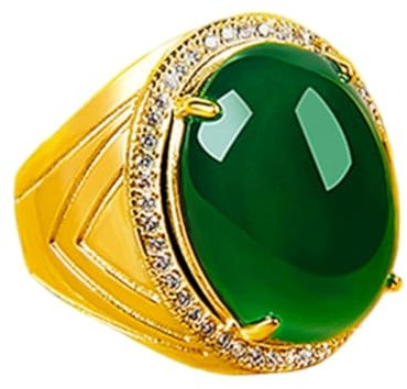 Steinring – Naturstein-Chrysopras-Ring, gelb-weißer Ring, Schlichter, eleganter, Verstellbarer Ring, geeignet für jeden Anlass, grüner Achat, G, Einheitsgröße