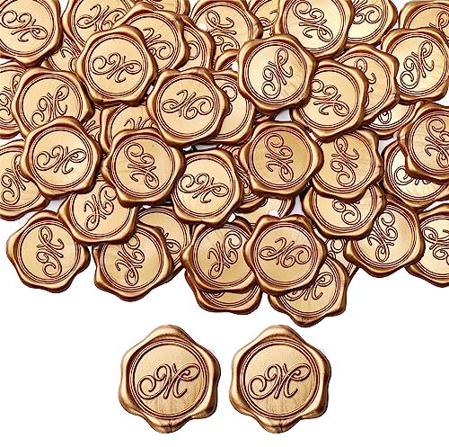 Filhome Wachssiegel Selbstklebend 25 Stück Gold Umschlagaufkleber Wachssiegelstempel Sticker Buchstabe Siegelaufkleber für Hochzeit Geburtstag Party (M)