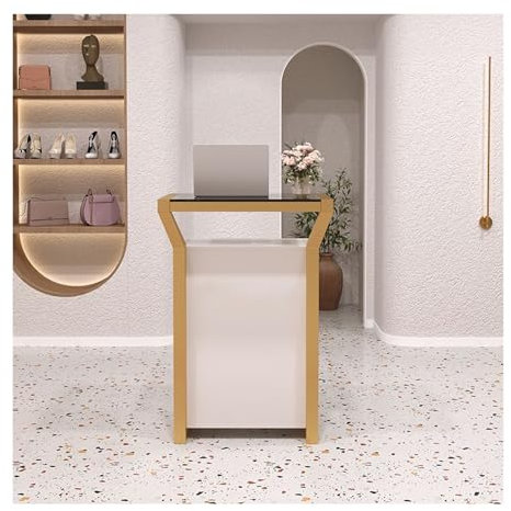 Empfangstheke mit Schubladen,Rezeptionstheke,Empfangstisch,verfügbar,Sichtschutz,Empfangstheken,Rezeptionstheke, Büromöbel,Für Empfangsraum, Lobby, Schönheitssalon, Einzelhandel(Color:Gold+White)