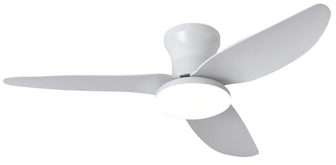 Lrenjon 100CM Ventilador De Techo Con Luz Y Control Remoto, Ventilador De Techo Silencioso 3 Color 6 Ventilador Reversible Timer LED, Lampara Ventilador Para Dormitorio Salon-White