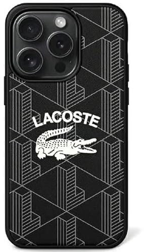 Lacoste LCHMP15LPIGK Coque rigide pour iPhone 15 Pro 6,1 Noir Monogramme Logo Vintage
