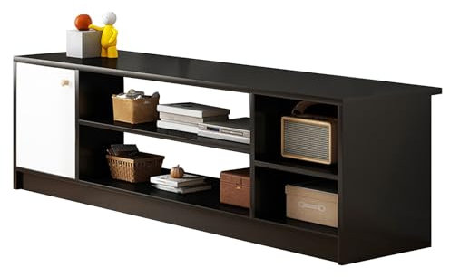 LMXRYPD TV-Ständer für Wohnzimmer, TV-Konsolentisch, Spind, Entertainment-Center mit Aufbewahrungsschublade und Zwei Schranktüren(Black+White)