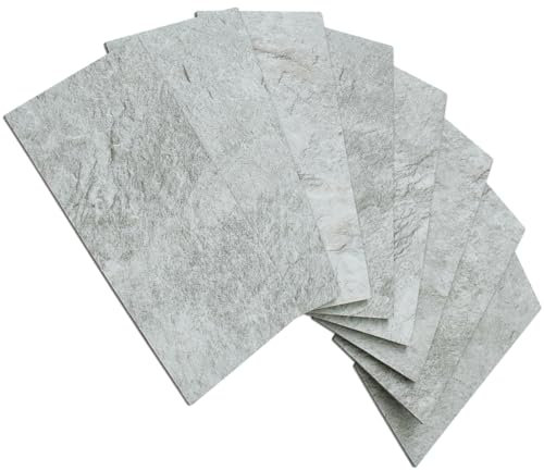 AULIGET 3mm Subway Self Adhesive Wall Tiles, 7.5 x 15cm PVC Faxu Stone Stick on Tile, Splashback Tile Stickers for Kitchen & Bathroom (100, Light Slate)