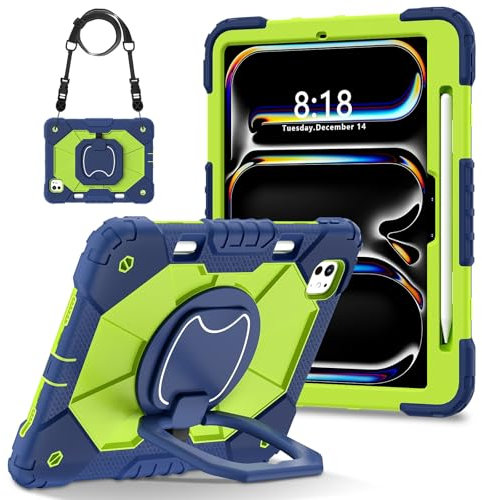 Custodie e borse per tablet PC Compatible with iPad Pro 11 Inch Case 2024 5th Generation (M4) with Pencil Holder&Stand Shockproof Cover, Full-Body Rugged Cover for iPad Pro 11 Inch M4 2024(Navy+Yellow