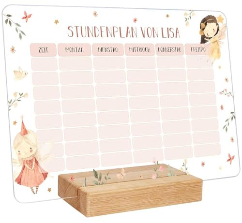 GRAVURZEILE Personalisierter Stundenplan - Fee mit Namen - Abwischbarer Wochenplaner für Kinder inkl. Stift - Geschenk für die Schultüte zum Schulanfang Einschulung - Farbe: Fee