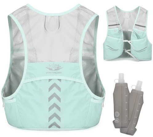 Outplea Laufweste mit 2 Stück 500ml Soft Wasserflasche, Leicht Laufrucksack Herren Damen, Trinkrucksack Trinkweste für Tailrunning Laufen Marathon Zubehör, Grün