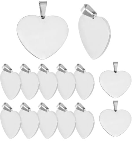 DELORIGIN 20 piezas de plata troqueladas de metal colgante de corazón de acero inoxidable grabado en bruto de 25 mm colgante para collar de mascotas ID placas de identificación para fabricación de
