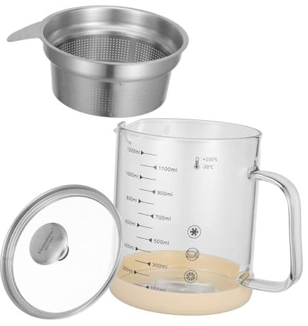 EXHUMKY Joghurtsieb Mit Abnehmbarem Filter Für Sojamilch Und Nussmilch Küchenfettsieb Mit Ölaufbewahrungstopf Und Speiseölsiebtopf Praktischer Ölbehälter Für Küche