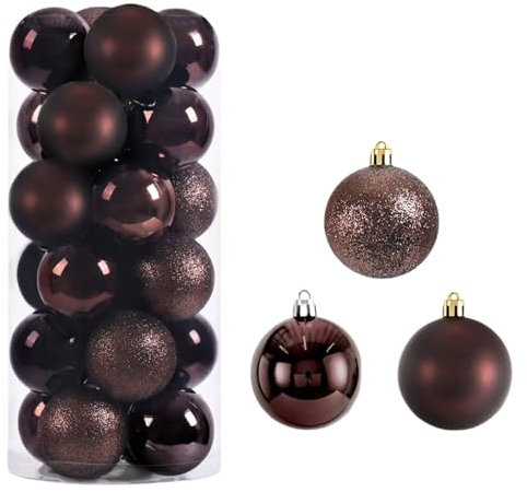 HSTWODE 3cm Weihnachtskugeln,24pcs Christbaumkugeln aus Plastik,Weihnachtskugeln Baumschmuck,Splitterfrei, 3stile,Weihnachtsbaum Deko (Braun)