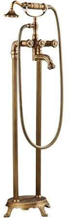 Ksunun Retro Freistehende Badewannenarmatur, Freistehende Badewanne Wasserhahn Antik Messing Mit Handbrause Und Wanneneinlauf, 2 Wasseraustragsmodi, Antiker Mischbatterie Badewanne Armatur