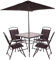 Shally Dogan Set 6 Pezzi da Pranzo per Giardino con Ombrellone, 4 Sedie Pieghevoli e 1 Tavolo con Ripiano in Vetro Temperato, Resistente Raggi UV, Arredamento Esterno, Patio, Terrazzo (Grigio Scuro)