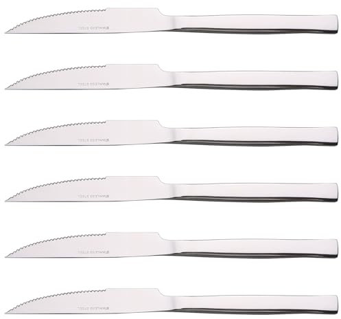 Ikando Steak Knives Set of 6, Stainless-Steel Steak Knives with Sharp Serrated Edge, Kitchen Steak Knife Set