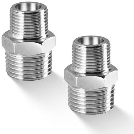 2Pcs Shower Hose Connector, Stainless Steel Shower Hose Adapter, Hose Fitting Male Threaded Connector Accessories for Bathroom Replacement
