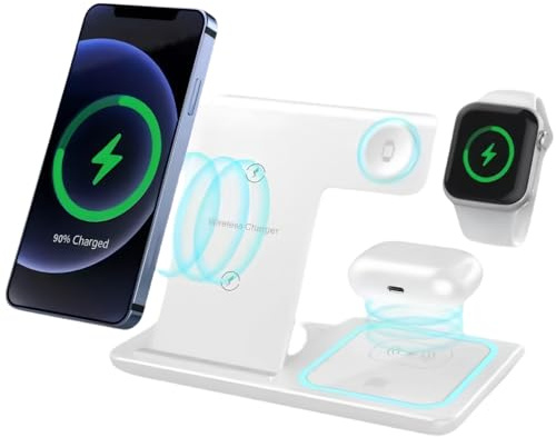 3 in 1 Induktive Ladestation, Kabelloses Ladegerät für iPhone 16/15/14/13/12/11 Pro/Max/XS/XR/X/8/Plus, 15W Faltbarer Wireless Charger für Apple Watch 2/3/4/5/6/7/8/9/10 Und AirPods Pro/3/2