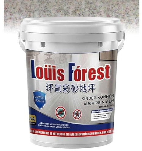 Louis Forest Epoxid-Bodenfarbe, hochglänzende Epoxid-Bodenbeschichtung mit Marmoreffekt, farbiger Sand, selbstnivellierende Böden, Garagenbemalung, schnelltrocknend, verschleißfest (Bunt)