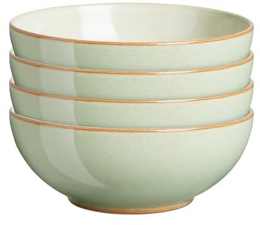 Denby - Heritage Orchard Cereal Bowls Set of 4 - Dishwasher & Microwave Safe Stoneware Clay - Tones of Apple Green and Oatmeal - Rustic and Artisan - 17cm Diameter - Chip Resistant & Durable