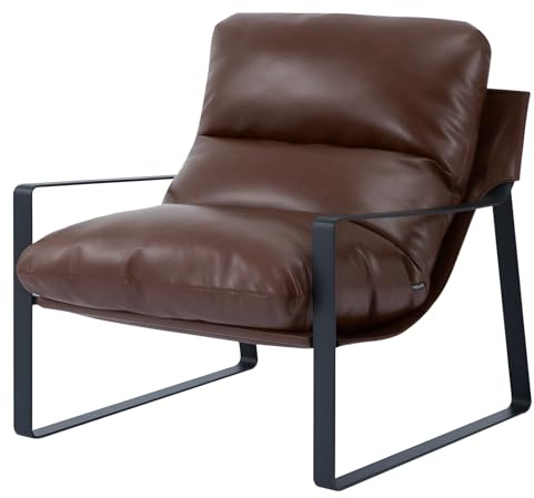 VEVOR Accent Chair, Modern PU Leather Armchair, Cozy Upholstered Chair, with Soft Foam Cushioning, Sturdy Metal Frame, and Detachable Cushion, for Living Room, Bedroom, Reading Room, Office, Brown