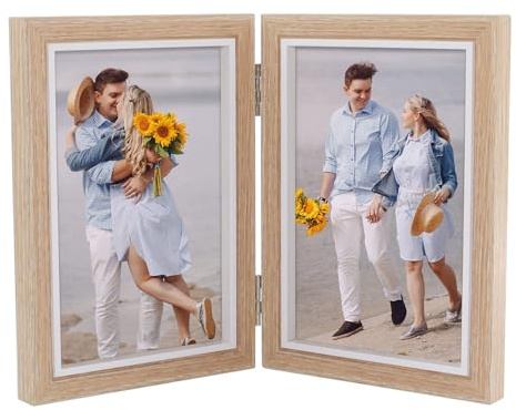 alwaiiz Bilderrahmen Doppelt Klappbare 10x15cm, Aufklappbarer Bilderrahmen mit Transparentem PELD-Panel, Scharniere Klappbilderrahmen für Geburtstage, Hochzeiten und Schreibtisch Dekoration