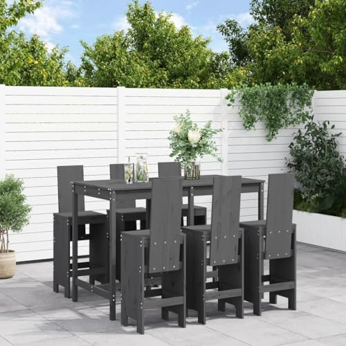 QJBSAVVA 7-TLG. Gartenbar-Set aus massivem Kiefernholz 159,5×82,5×110 cm klappbarer Bartisch mit 6 Barhockern 110 kg Robust und Modern für Balkon Terrasse Garten und Outdoor Lounge