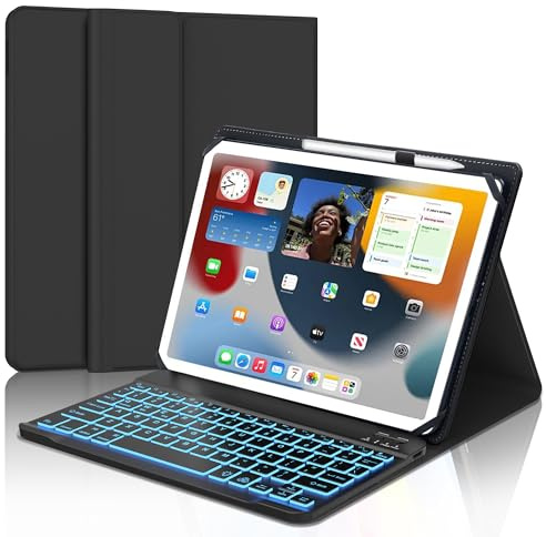 Universal Tablet Keyboard Case for 9,9.7,10.1,10.2,10.5,10.9,11 Tablets, Backlit, Rechargeable Wireless Bluetooth Keyboard, Folio Leather Cover with Stylus Holder for Android/iOS/Windows Tablet