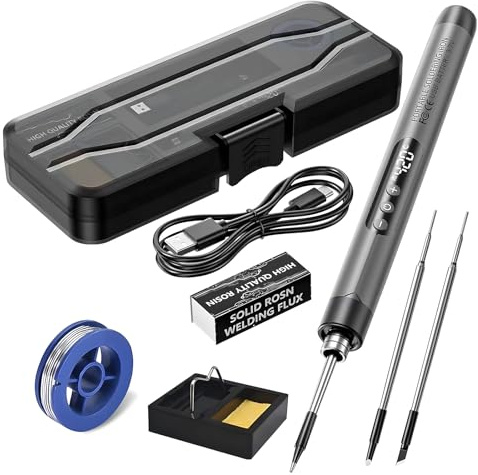 Cordless Soldering Iron Kit with LCD Display 3 Tips Solder Wire,Portable USB Soldering Iron, Adjustable Temperature 260℃ - 420℃ for Home Appliance Repair DIY Projects Jewelry Making