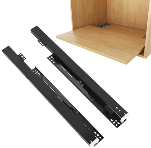 Undermount Drawer Slides, Bottom Mount Invisible Soft Close Pull Out Drawer Runners, 1 Pair Full Extension Hidden Ball Bearing Bottom Rail, Shelf Floor Slide for Kitchen Cabinet (Black, 12inch300mm)
