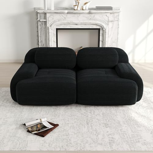 EMKK Modulare Sofa, Boneless Couch aus Cordstoff, Ohne Montage, Kombinierbar mit Gebogenen Armlehnen, Hochelastische Polsterung, für Wohnzimmer, Ruhezonen (Schwarz, 2 Sitze)