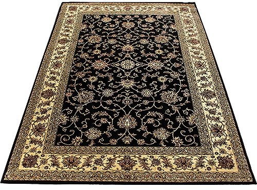 KADIMA DESIGN Kurzflorteppich Orientalisches Muster Pflegeleicht Waschbar Strapazierfähig Schwarz 80x150 cm Wohnzimmer Schlafzimmer Fußbodenheizung geeignet Schadstoffgeprüft Oeko-TEX | ALETSCH