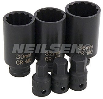 Drive Shaft Socket And Hex Bit Set 'Impact' 6pc 1/2in. Dr. Bmc