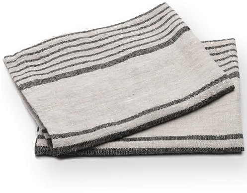 LinenMe Set mit 2 Geschirrtuch Leinen 100%, 45x66 cm Provence - Leinentuch mit Aufhänger - Geschirrtücher & Küchentücher in Natur/Schwarz gestreift, Hergestellt in Litauen