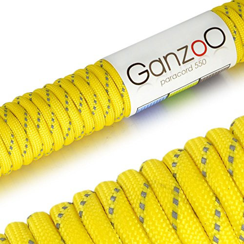 Ganzoo Paracord 550 Seil reflektierend, Nylon -Polyester, 4mm, Typ 3, 30 Meter, 7 Kernstränge, Outdoor -Schnur, Hundehalsband, Hundeleine, Armband knüpfen, Allzweckseil, Camping, Survival - gelb