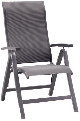 BEST Hochlehner Gartenstuhl Larino I Stabiler Klappsessel aus hochwertigem Aluminium & Ergotex I Langlebig & wetterfest I 68 x 62 x 110cm I Anthrazit
