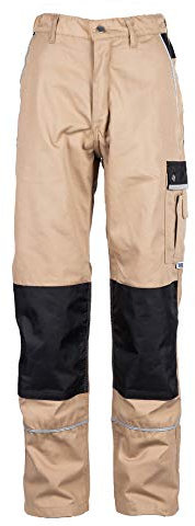TMG® Lange Arbeitshose für Herren, mit Kniepolstertaschen, viel Stauraum, Männer, Khaki 27