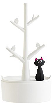 WAYER Chat Porte-bagues, Porte Bijoux Bijoux Organisateur Rack Créatif Arbre Ornements de décoration Bague Tour présentoir-Blanc 10x19.3cm(4x8inch)