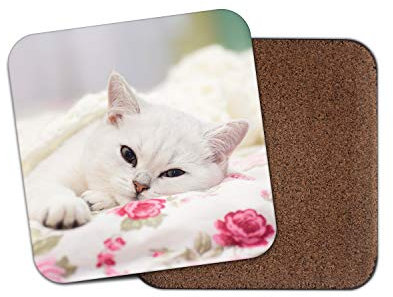 Adorable Sous-verre Dessous-de-verre pour Chat Blanc – Chaton Jolies Filles, Animaux de Compagnie, Cadeau pour Maman #12852