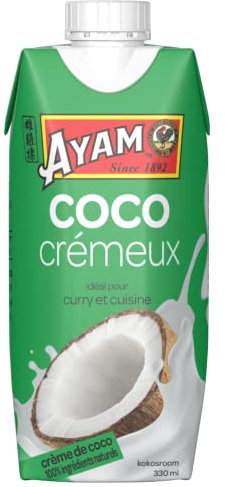 AYAM Crème de Coco | 100% Ingrédients Naturels | 99% de coco | Boostée en eau de coco | Haute Qualité | Lait Végétal | Sans Lactose | Sans Gluten | Pack pratique - 330ml