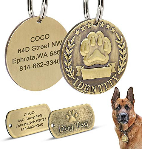 Beirui Military Spec Stainless Steel Pet ID Tags - Personalised Dog Tags with Engraved Name+Number+Address - Copper Embossed Pet Tags Fits Medium Large Dogs,Round Medal