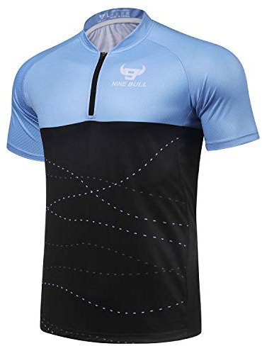 Nine Bull Herren-Fahrradtrikot, kurzärmelig, mit 3 Taschen hinten, Feuchtigkeitstransport, atmungsaktiv, schnell trocknend - - Groß